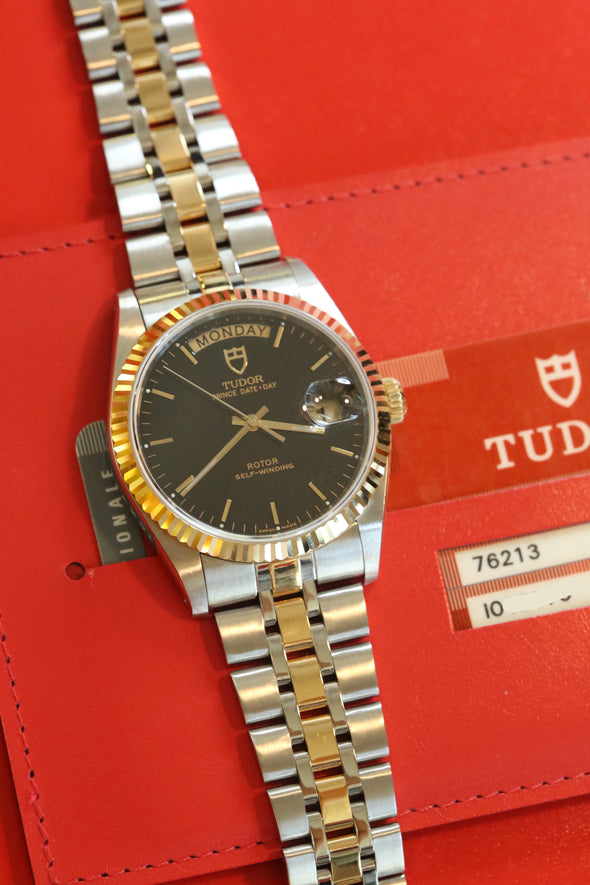 Tudor Prince Date-Day 76213 Automatic Black Dial Watch Full-Set