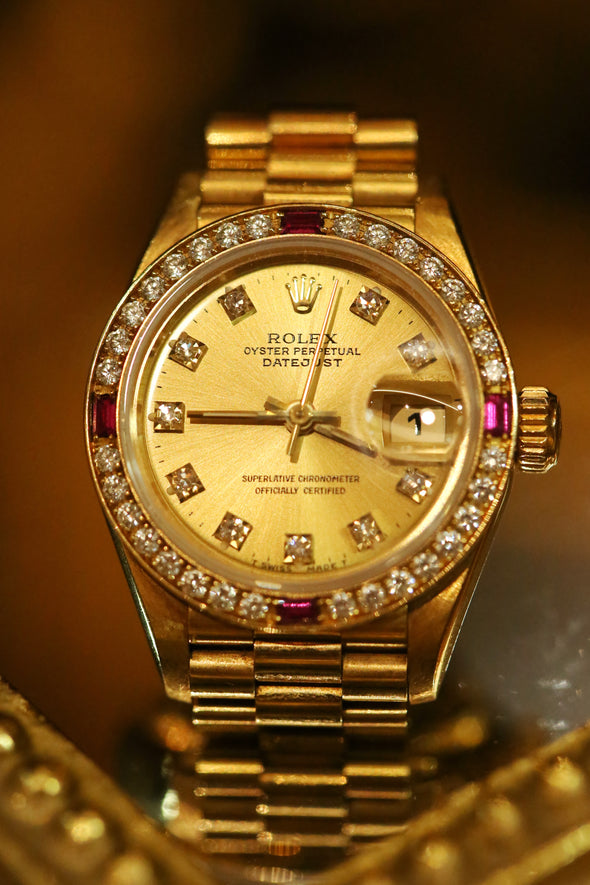 Rolex Datejust Ruby Diamond 69068G Champagne Gold Ladies Watch