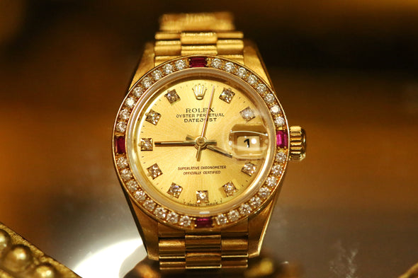 Rolex Datejust Ruby Diamond 69068G Champagne Gold Ladies Watch