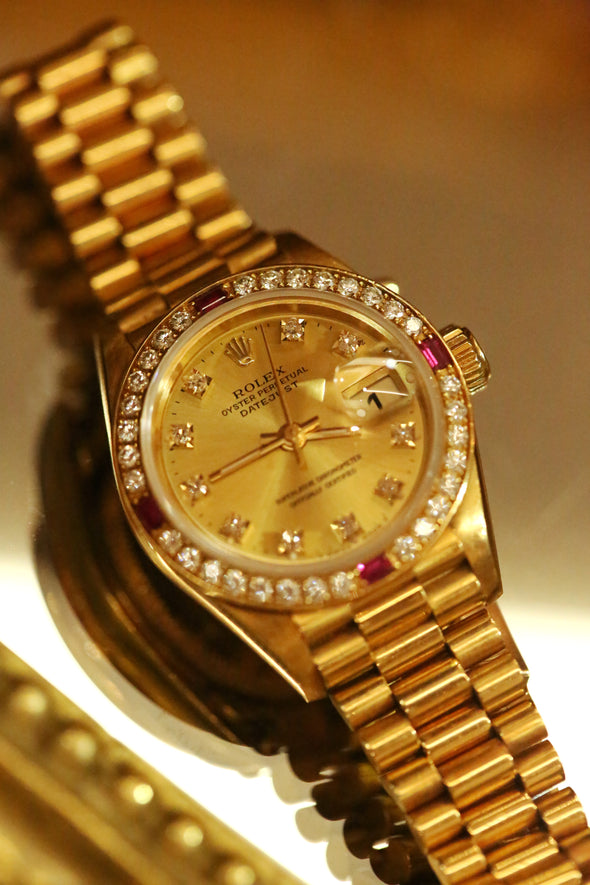 Rolex Datejust Ruby Diamond 69068G Champagne Gold Ladies Watch