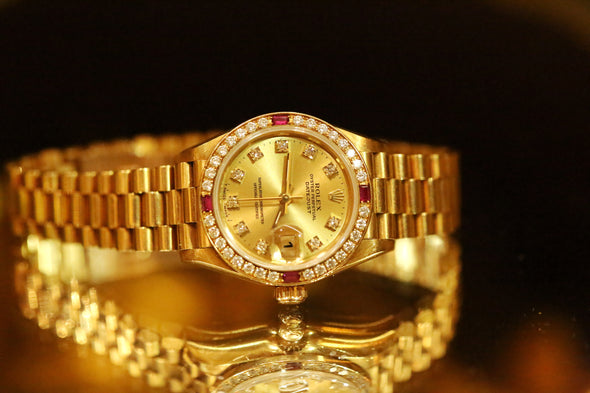 Rolex Datejust Ruby Diamond 69068G Champagne Gold Ladies Watch
