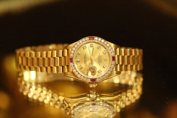 Rolex Datejust Ruby Diamond 69068G Champagne Gold Ladies Watch