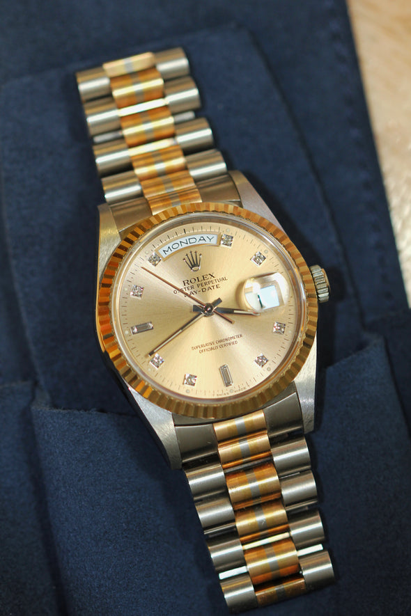 Rolex Oyster Perpetual Day-Date Champagne Diamonds Dial Watch