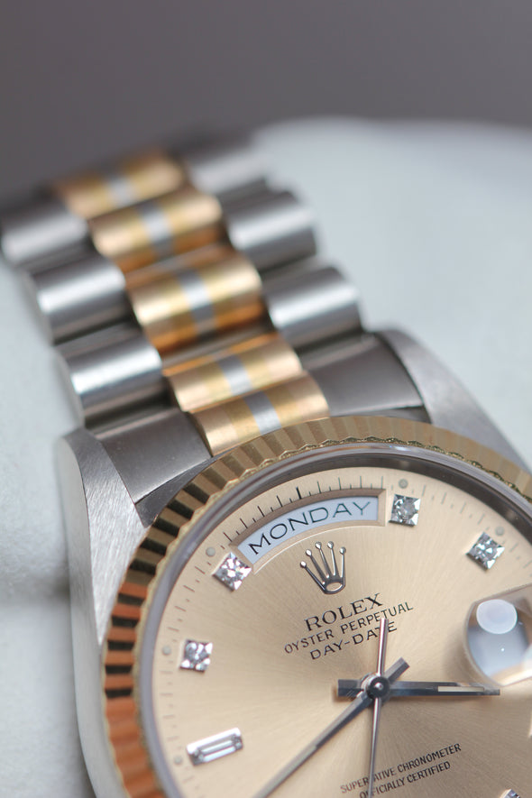 Rolex Oyster Perpetual Day-Date Champagne Diamonds Dial Watch