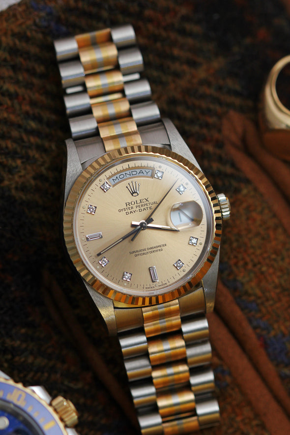 Rolex Oyster Perpetual Day-Date Champagne Diamonds Dial Watch