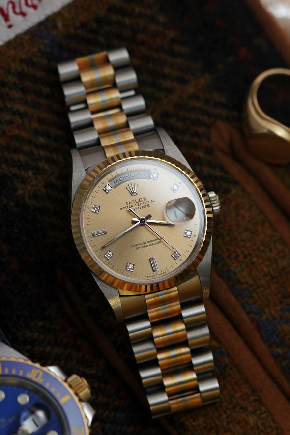Rolex Oyster Perpetual Day-Date Champagne Diamonds Dial Watch