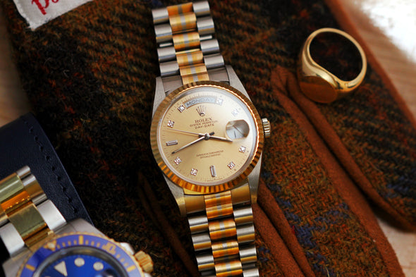 Rolex Oyster Perpetual Day-Date Champagne Diamonds Dial Watch