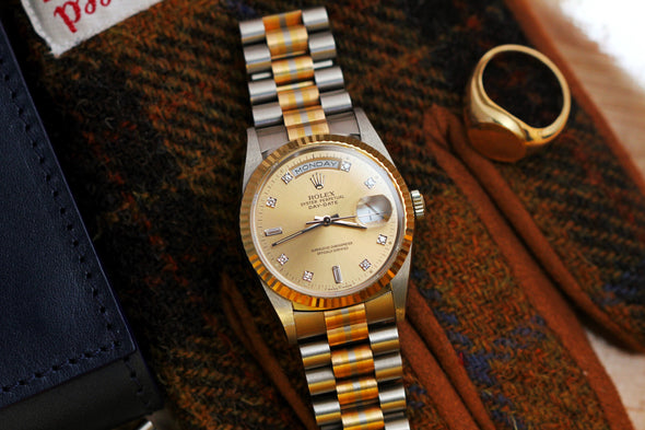 Rolex Oyster Perpetual Day-Date Champagne Diamonds Dial Watch