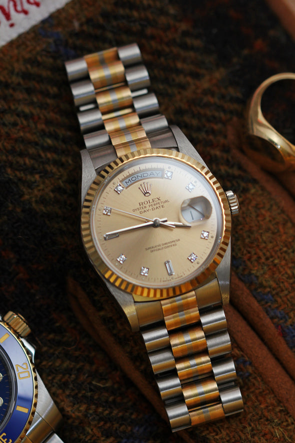 Rolex Oyster Perpetual Day-Date Champagne Diamonds Dial Watch