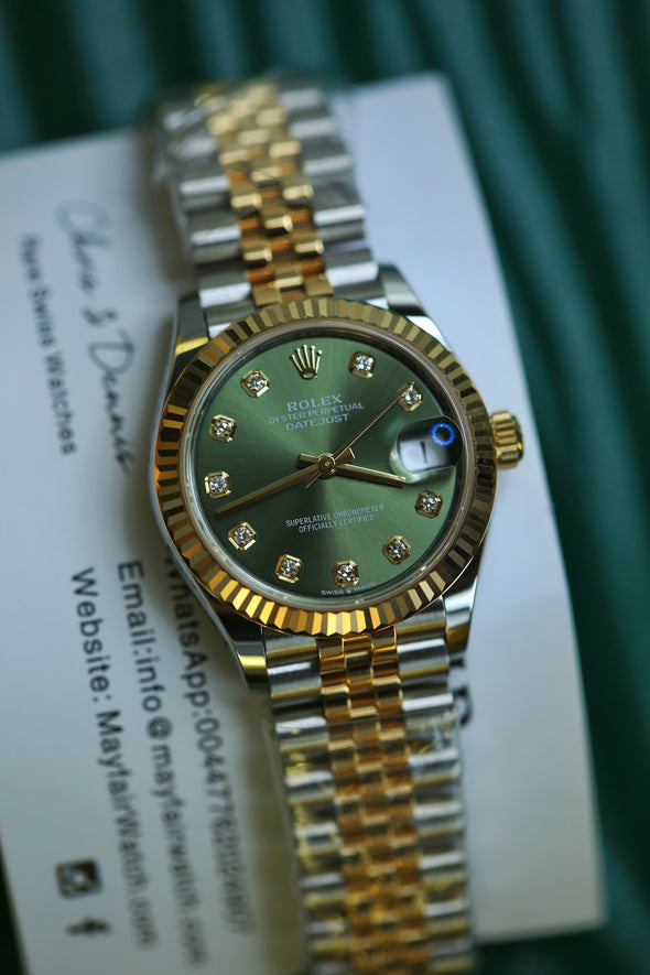 Rolex Datejust 31 Olive Green Diamond Dial Full-Set