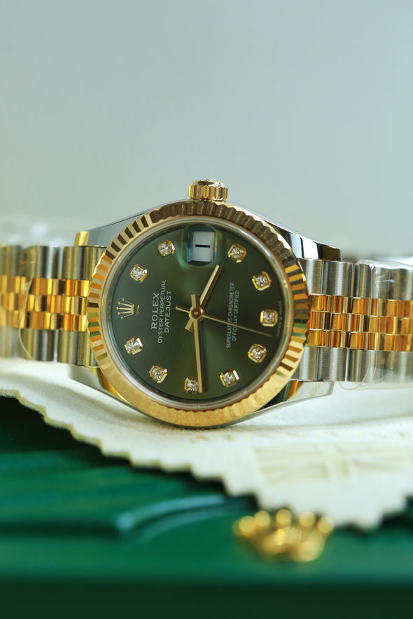 Rolex Datejust 31 Olive Green Diamond Dial Full-Set