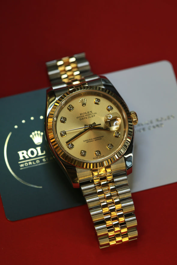 Rolex Datejust 36 Champagne and Diamond dial Ref: 116233 Fully serviced by RSC with 2 years warranty remaining