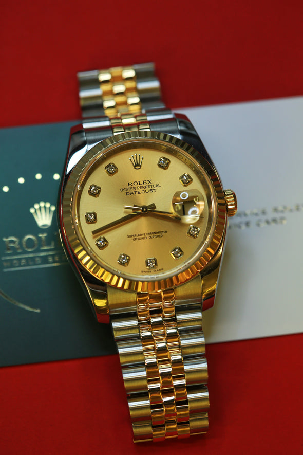 Rolex Datejust 36 Champagne and Diamond dial Ref: 116233 Fully serviced by RSC with 2 years warranty remaining