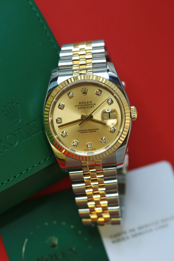 Rolex Datejust 36 Champagne and Diamond dial Ref: 116233 Fully serviced by RSC with 2 years warranty remaining