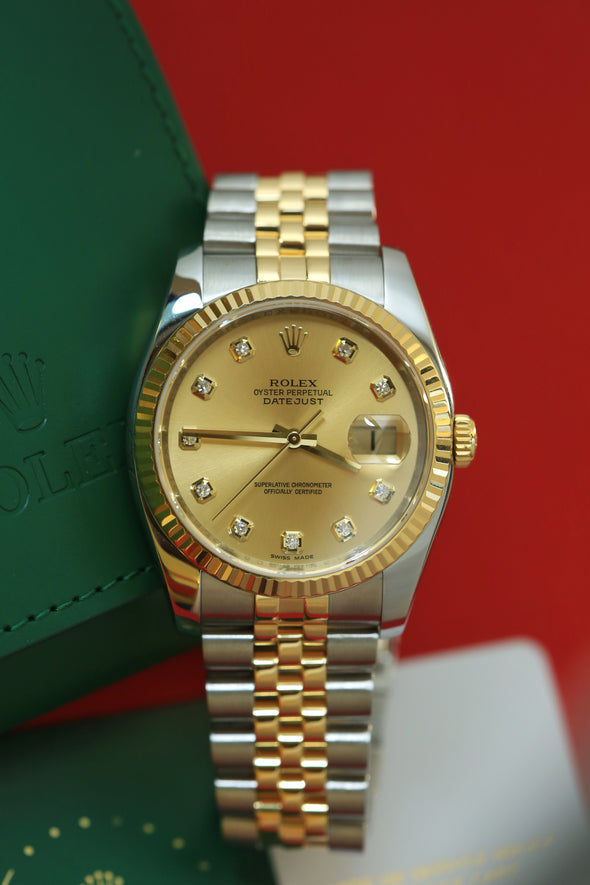 Rolex Datejust 36 Champagne and Diamond dial Ref: 116233 Fully serviced by RSC with 2 years warranty remaining