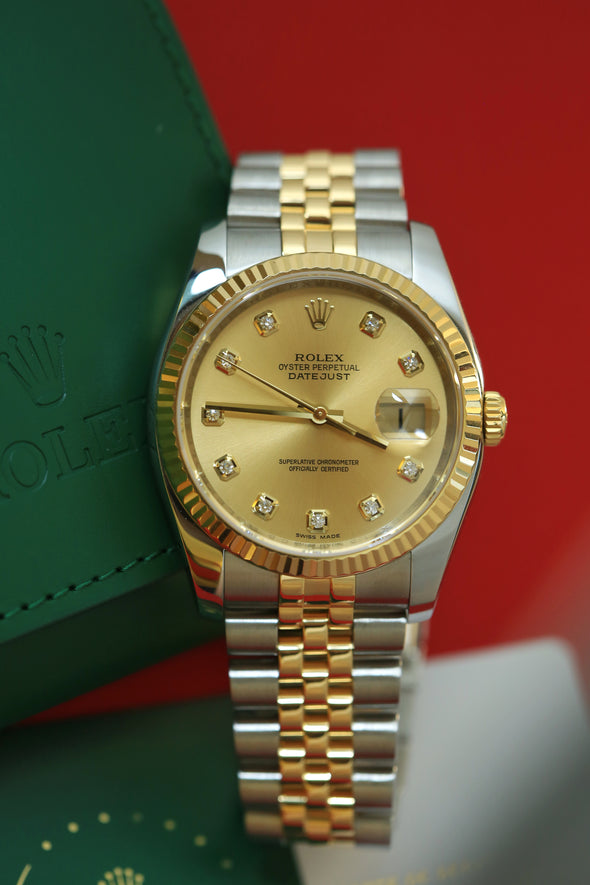 Rolex Datejust 36 Champagne and Diamond dial Ref: 116233 Fully serviced by RSC with 2 years warranty remaining