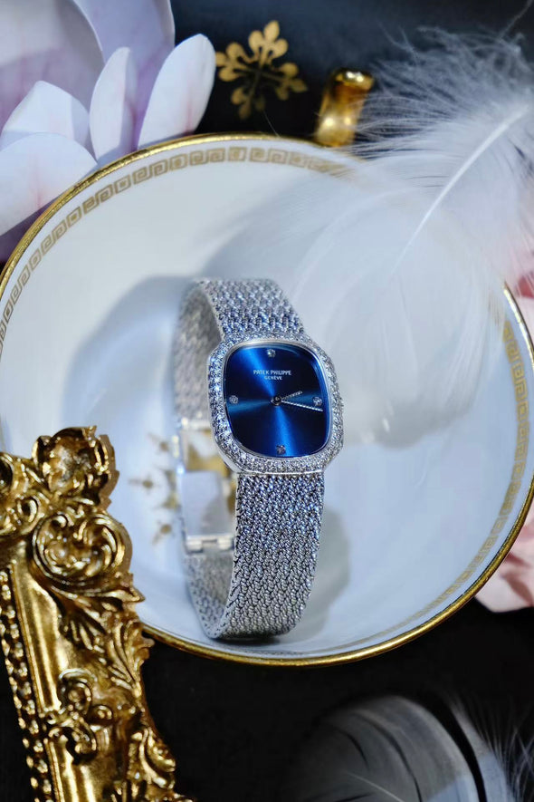 Patek Philippe Blue Sunburst Dial Golden Ellipse Watch