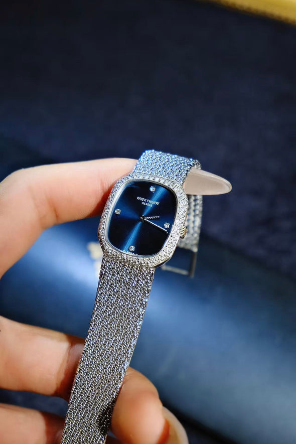 Patek Philippe Blue Sunburst Dial Golden Ellipse Watch