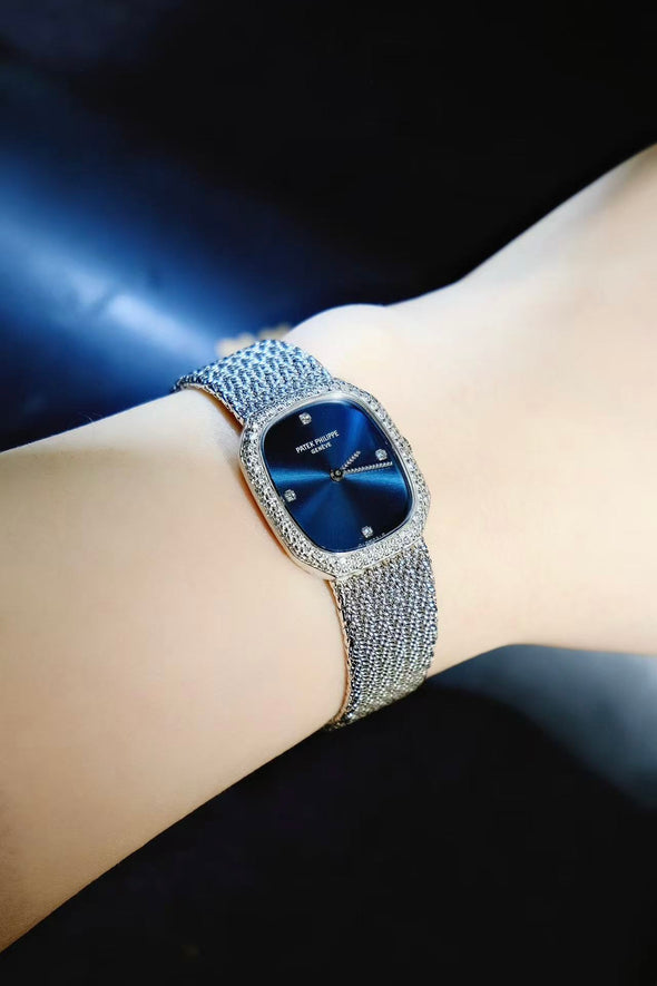 Patek Philippe Blue Sunburst Dial Golden Ellipse Watch