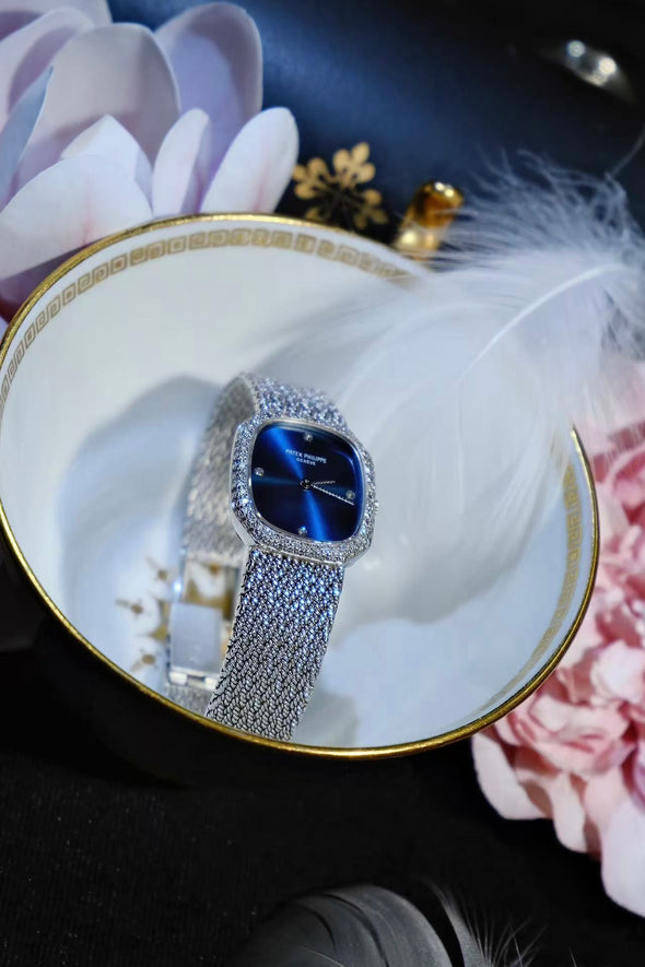 Patek Philippe Blue Sunburst Dial Golden Ellipse Watch