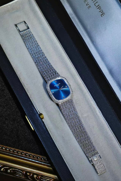 Patek Philippe Blue Sunburst Dial Golden Ellipse Watch