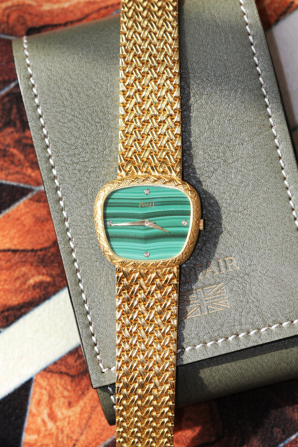 Piaget Rare 18 Karat Gold Malachite Dial Vintage Ladies Watch