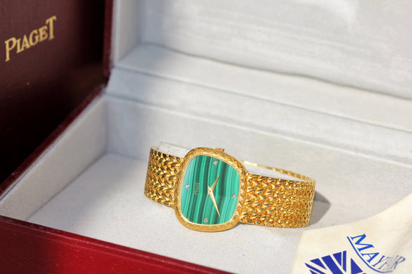 Piaget Rare 18 Karat Gold Malachite Dial Vintage Ladies Watch