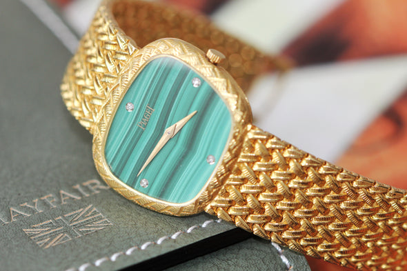 Piaget Rare 18 Karat Gold Malachite Dial Vintage Ladies Watch