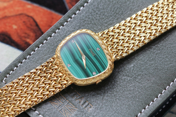 Piaget Rare 18 Karat Gold Malachite Dial Vintage Ladies Watch