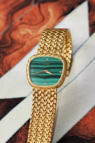 Piaget Rare 18 Karat Gold Malachite Dial Vintage Ladies Watch