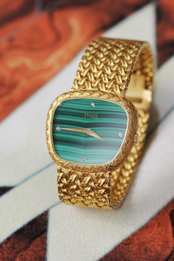 Piaget Rare 18 Karat Gold Malachite Dial Vintage Ladies Watch