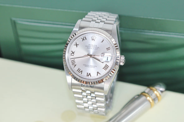 Rolex Datejust 36 Silver Roman Dial 16234 Full-Set 2005