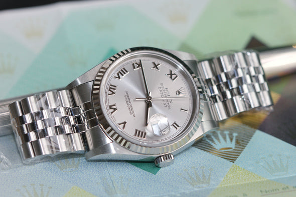 Rolex Datejust 36 Silver Roman Dial 16234 Full-Set 2005
