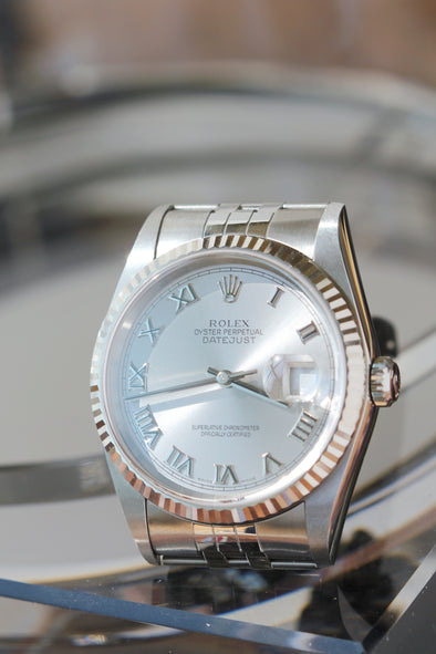 Rolex Datejust 36 Silver Roman Dial 16234 Full-Set 2005