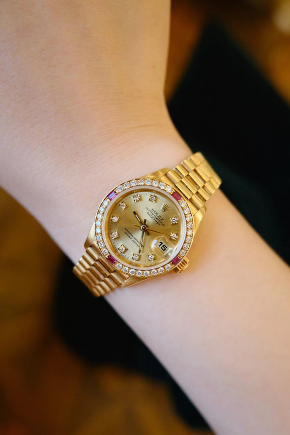 Rolex Datejust Ruby Diamond 69068G Champagne Gold Ladies Watch
