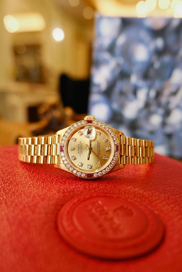 Rolex Datejust Ruby Diamond 69068G Champagne Gold Ladies Watch