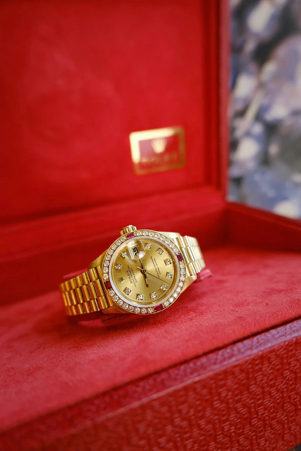 Rolex Datejust Ruby Diamond 69068G Champagne Gold Ladies Watch