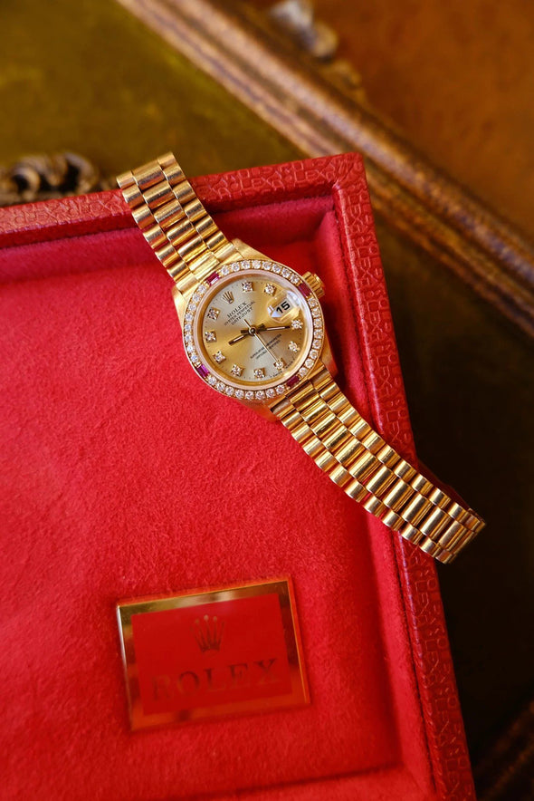 Rolex Datejust Ruby Diamond 69068G Champagne Gold Ladies Watch