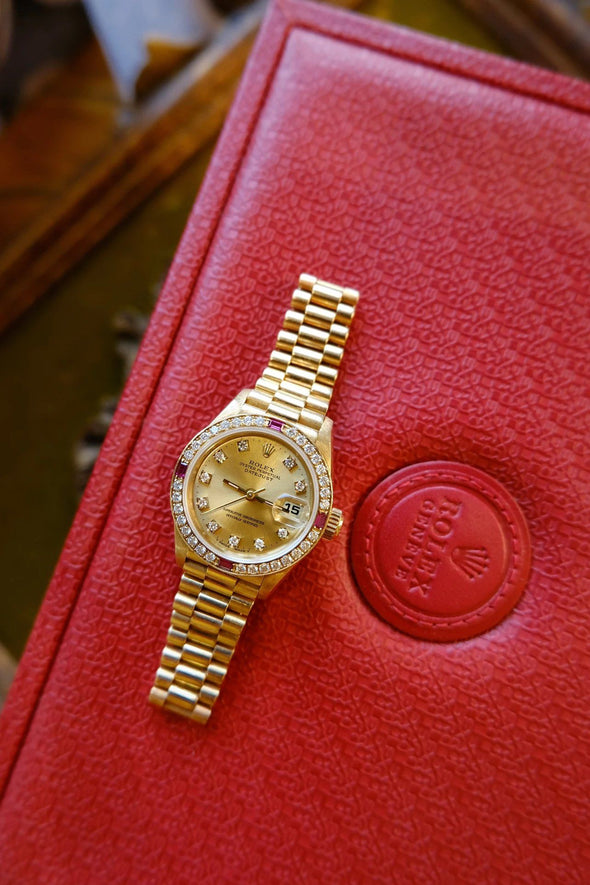 Rolex Datejust Ruby Diamond 69068G Champagne Gold Ladies Watch