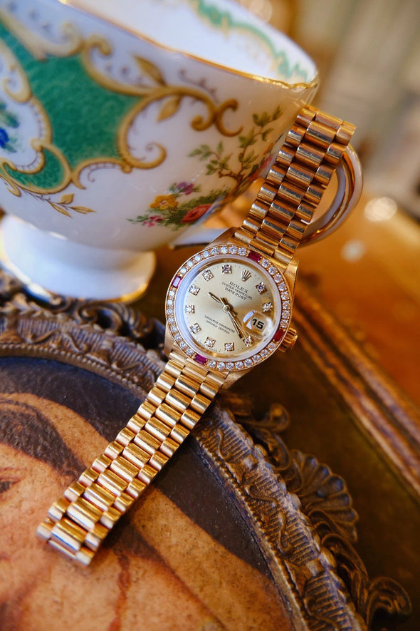 Rolex Datejust Ruby Diamond 69068G Champagne Gold Ladies Watch