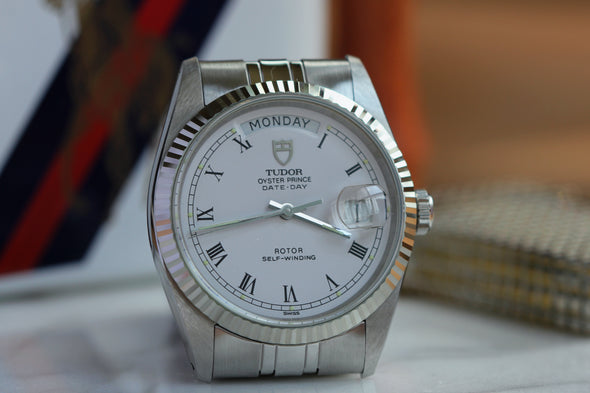 Tudor Prince Date-Day Vintage White Buckley Dial Watch
