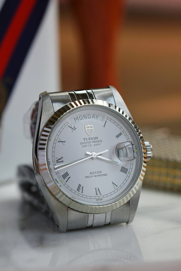 Tudor Prince Date-Day Vintage White Buckley Dial Watch