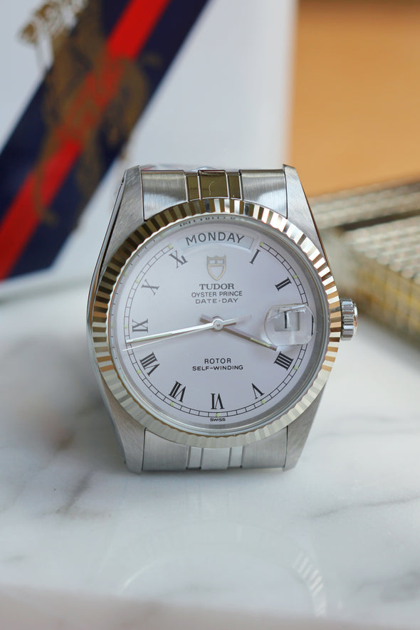 Tudor Prince Date-Day Vintage White Buckley Dial Watch