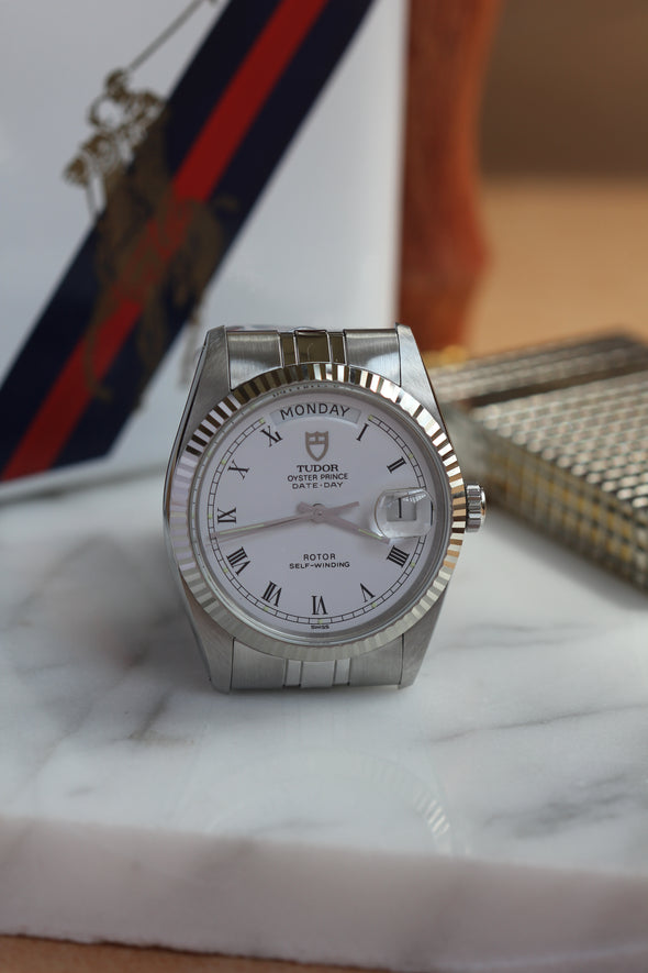 Tudor Prince Date-Day Vintage White Buckley Dial Watch