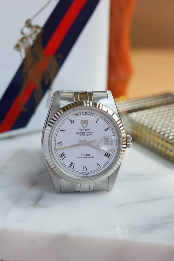 Tudor Prince Date-Day Vintage White Buckley Dial Watch