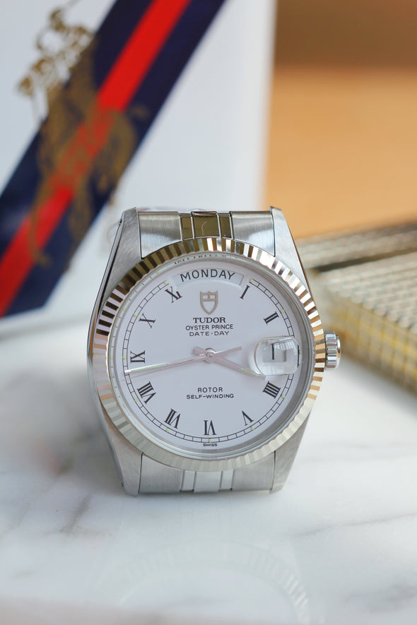 Tudor Prince Date-Day Vintage White Buckley Dial Watch