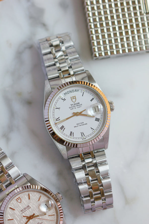 Tudor Prince Date-Day Vintage White Buckley Dial Watch
