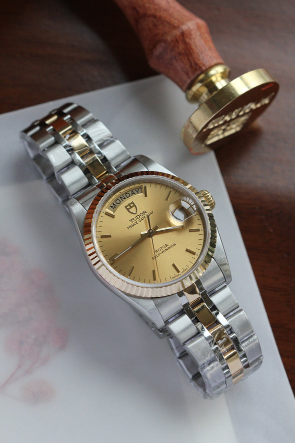 Tudor Prince Date-Day 76213 Automatic Champagne Dial Stick watch 2019 Full-Set