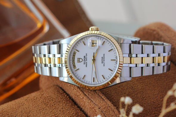 Tudor Prince Date-Day 76213 Rare White Dial Watch Full-Set