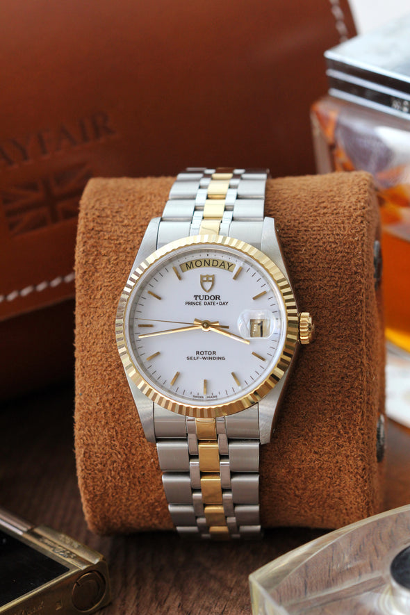 Tudor Prince Date-Day 76213 Rare White Dial Watch Full-Set